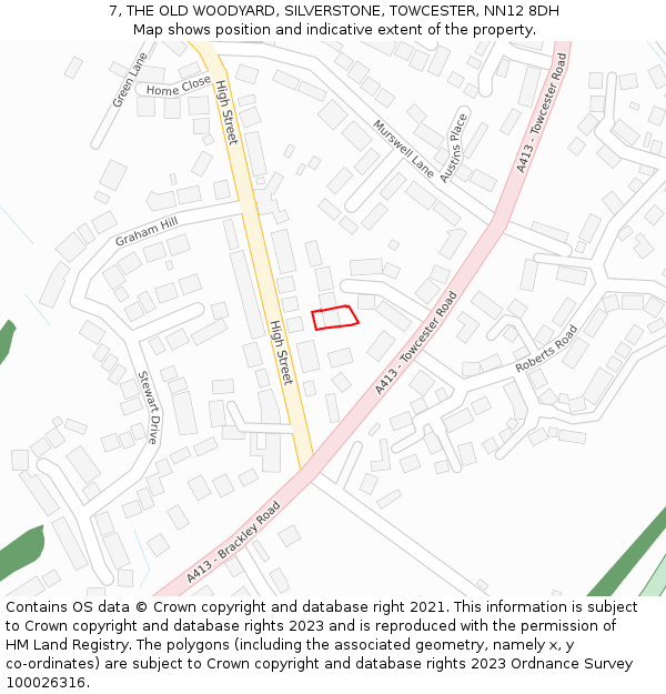 7, THE OLD WOODYARD, SILVERSTONE, TOWCESTER, NN12 8DH: Location map and indicative extent of plot