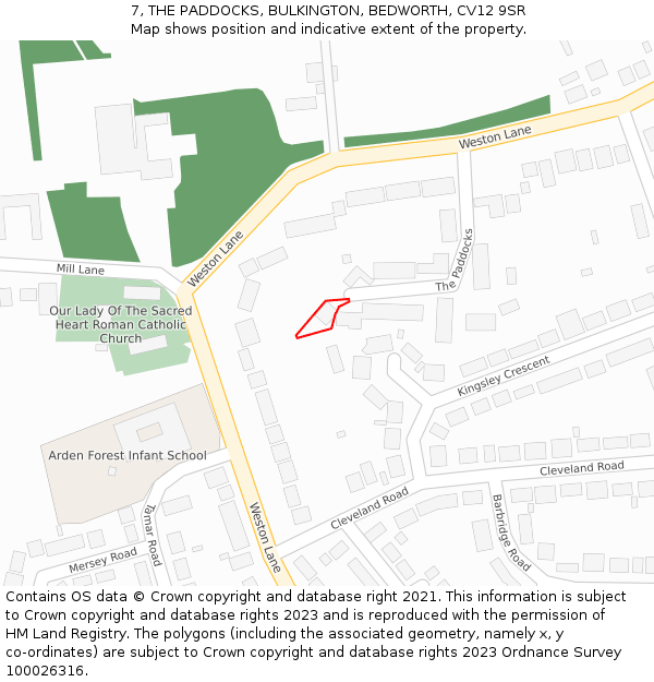 7, THE PADDOCKS, BULKINGTON, BEDWORTH, CV12 9SR: Location map and indicative extent of plot