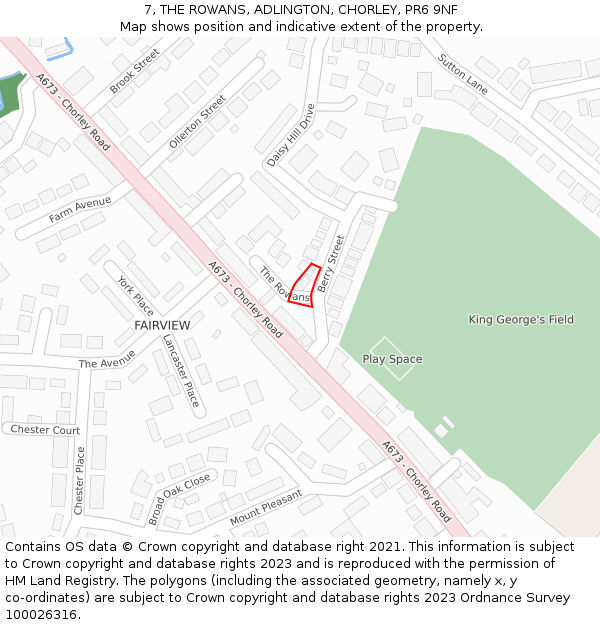 7, THE ROWANS, ADLINGTON, CHORLEY, PR6 9NF: Location map and indicative extent of plot