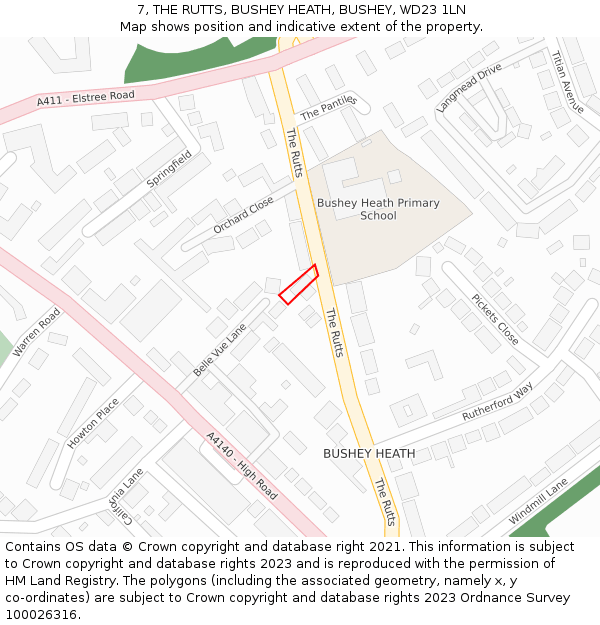 7, THE RUTTS, BUSHEY HEATH, BUSHEY, WD23 1LN: Location map and indicative extent of plot