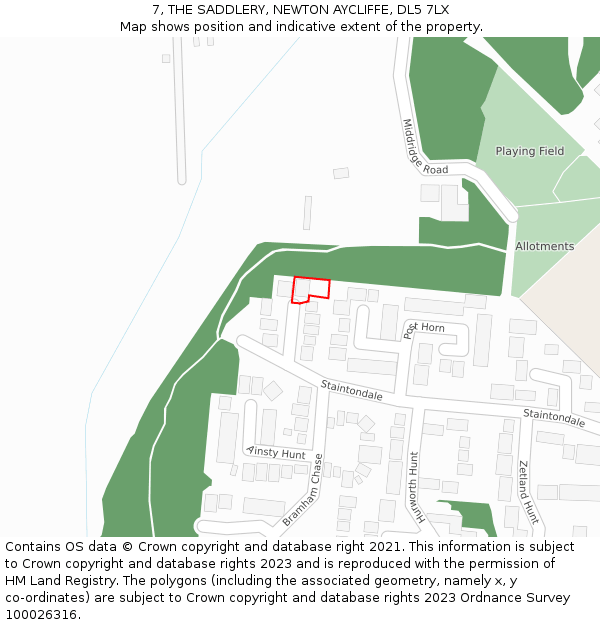 7, THE SADDLERY, NEWTON AYCLIFFE, DL5 7LX: Location map and indicative extent of plot