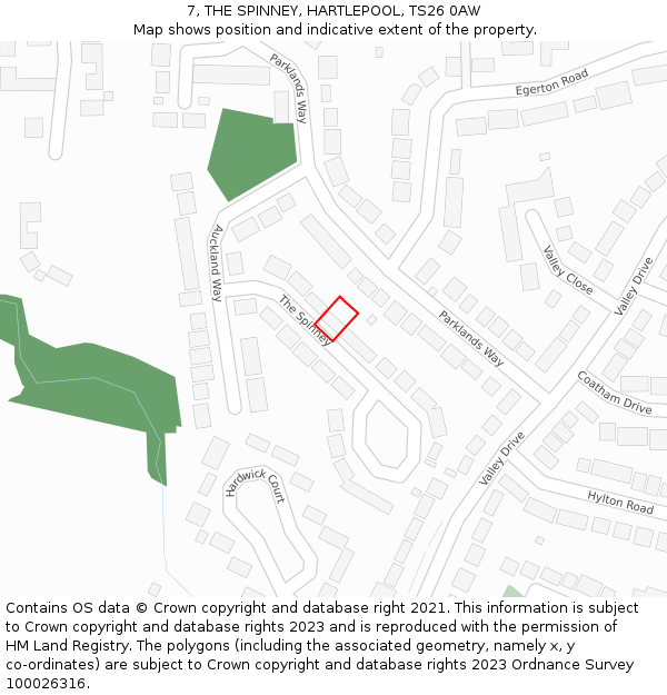 7, THE SPINNEY, HARTLEPOOL, TS26 0AW: Location map and indicative extent of plot