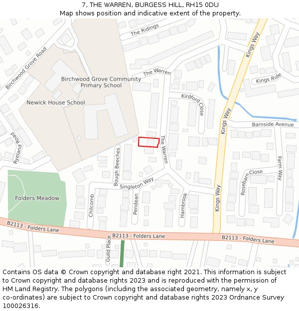 7, THE WARREN, BURGESS HILL, RH15 0DU: Location map and indicative extent of plot