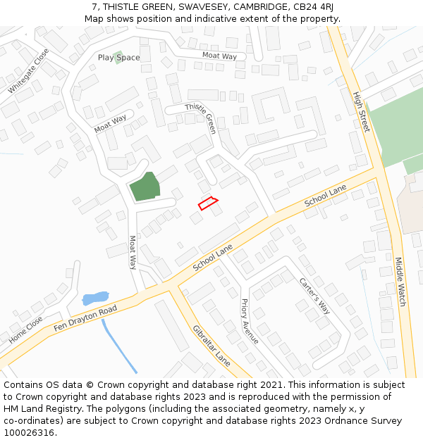 7, THISTLE GREEN, SWAVESEY, CAMBRIDGE, CB24 4RJ: Location map and indicative extent of plot