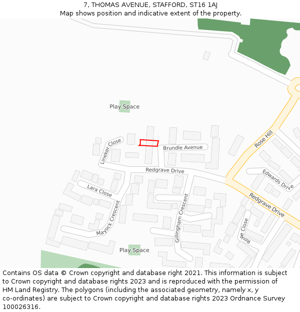 7, THOMAS AVENUE, STAFFORD, ST16 1AJ: Location map and indicative extent of plot