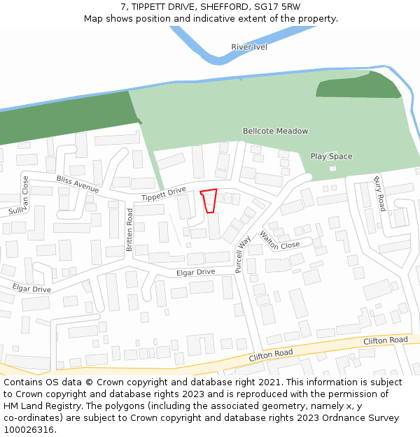 7, TIPPETT DRIVE, SHEFFORD, SG17 5RW: Location map and indicative extent of plot