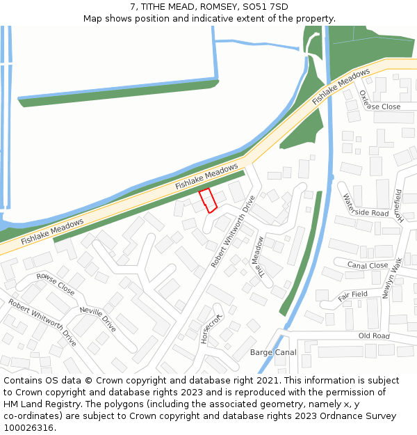 7, TITHE MEAD, ROMSEY, SO51 7SD: Location map and indicative extent of plot