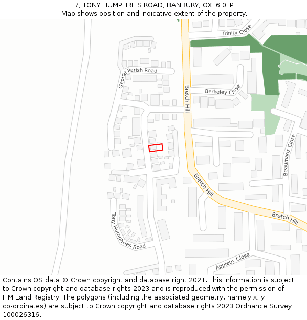 7, TONY HUMPHRIES ROAD, BANBURY, OX16 0FP: Location map and indicative extent of plot