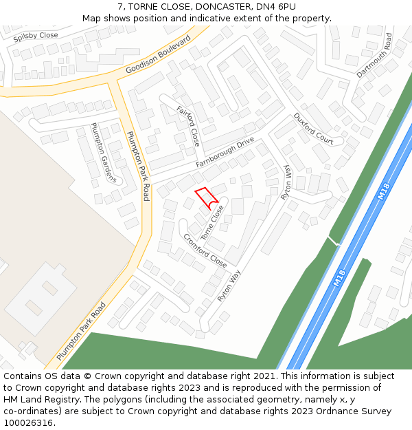 7, TORNE CLOSE, DONCASTER, DN4 6PU: Location map and indicative extent of plot