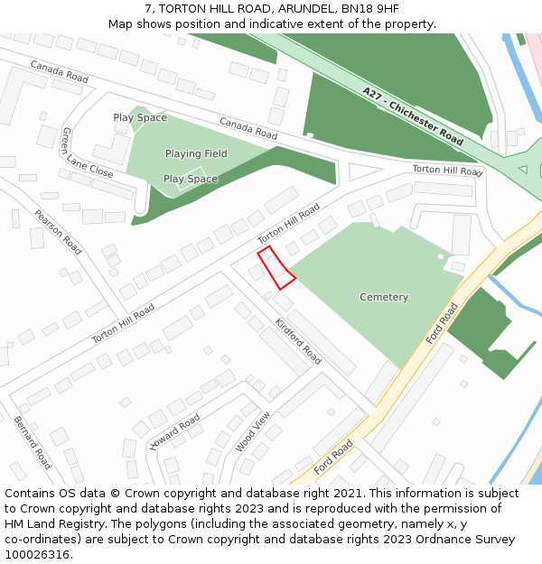 7, TORTON HILL ROAD, ARUNDEL, BN18 9HF: Location map and indicative extent of plot