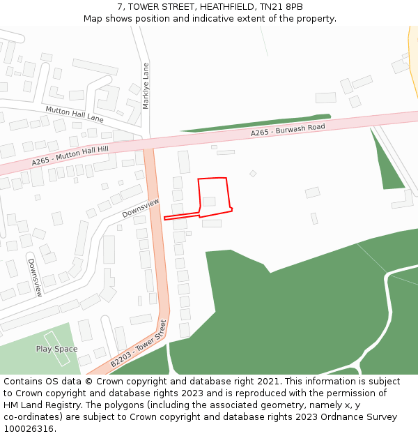 7, TOWER STREET, HEATHFIELD, TN21 8PB: Location map and indicative extent of plot