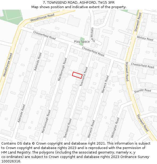 7, TOWNSEND ROAD, ASHFORD, TW15 3PR: Location map and indicative extent of plot