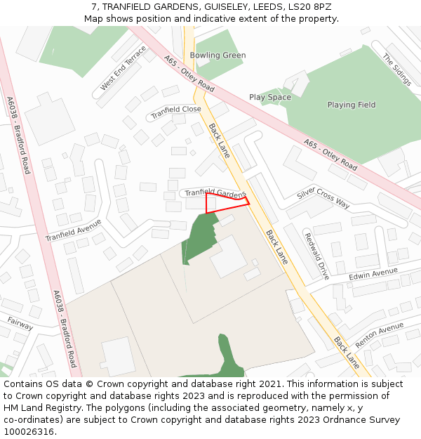 7, TRANFIELD GARDENS, GUISELEY, LEEDS, LS20 8PZ: Location map and indicative extent of plot