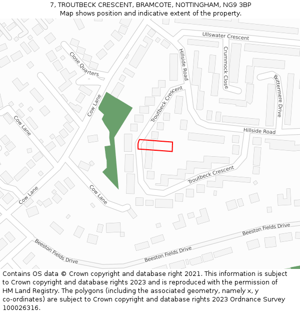 7, TROUTBECK CRESCENT, BRAMCOTE, NOTTINGHAM, NG9 3BP: Location map and indicative extent of plot