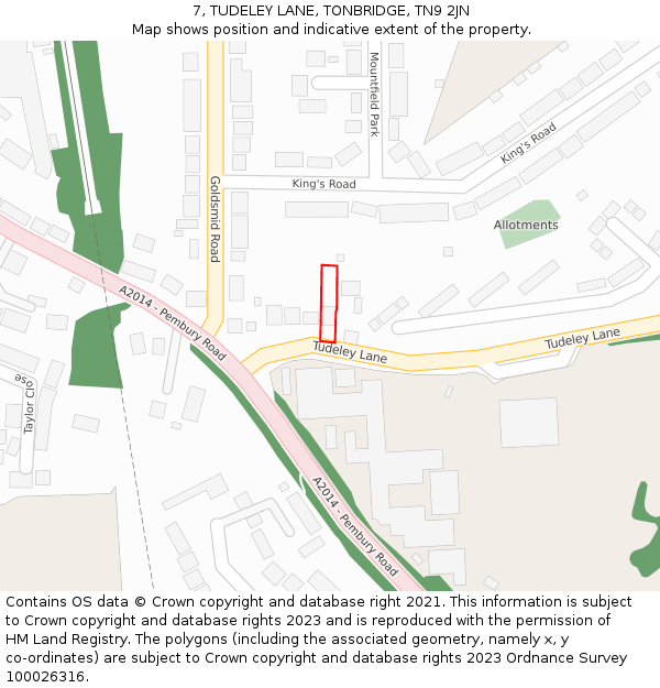 7, TUDELEY LANE, TONBRIDGE, TN9 2JN: Location map and indicative extent of plot