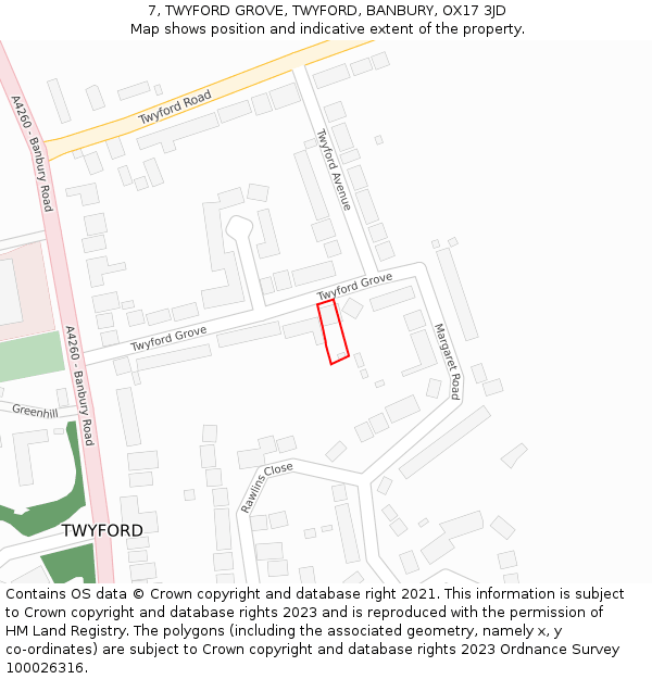 7, TWYFORD GROVE, TWYFORD, BANBURY, OX17 3JD: Location map and indicative extent of plot