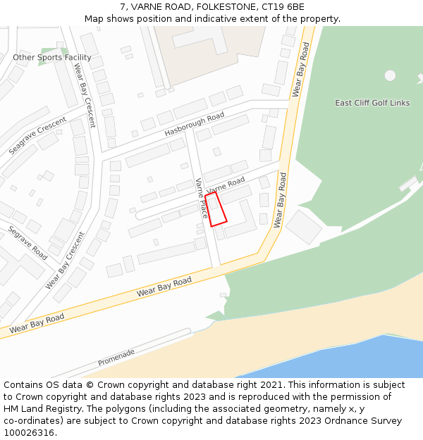 7, VARNE ROAD, FOLKESTONE, CT19 6BE: Location map and indicative extent of plot