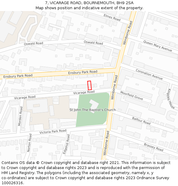 7, VICARAGE ROAD, BOURNEMOUTH, BH9 2SA: Location map and indicative extent of plot