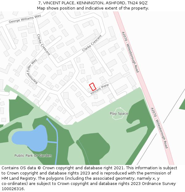 7, VINCENT PLACE, KENNINGTON, ASHFORD, TN24 9QZ: Location map and indicative extent of plot