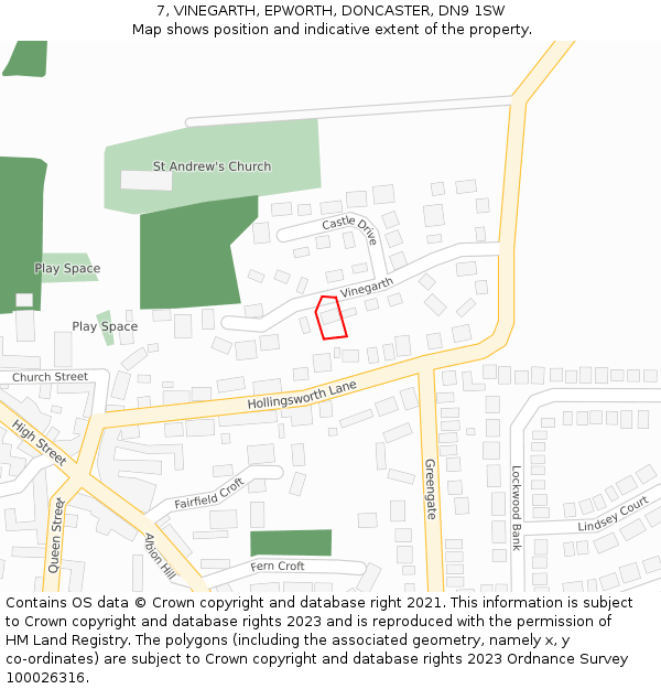 7, VINEGARTH, EPWORTH, DONCASTER, DN9 1SW: Location map and indicative extent of plot