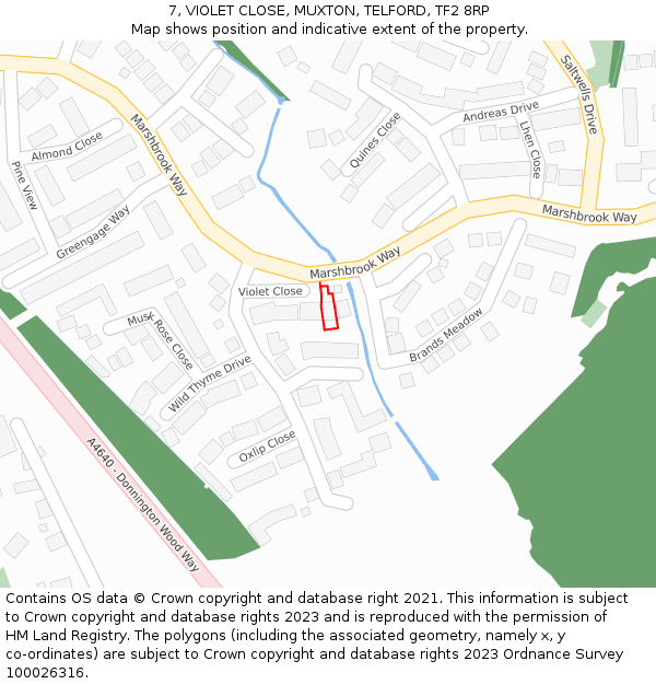 7, VIOLET CLOSE, MUXTON, TELFORD, TF2 8RP: Location map and indicative extent of plot