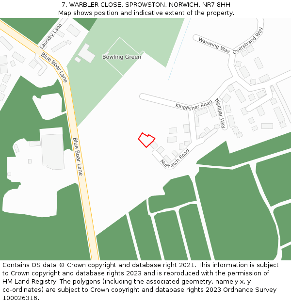 7, WARBLER CLOSE, SPROWSTON, NORWICH, NR7 8HH: Location map and indicative extent of plot