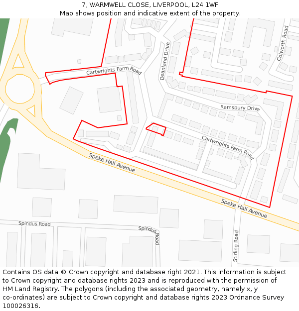 7, WARMWELL CLOSE, LIVERPOOL, L24 1WF: Location map and indicative extent of plot