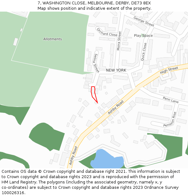 7, WASHINGTON CLOSE, MELBOURNE, DERBY, DE73 8EX: Location map and indicative extent of plot