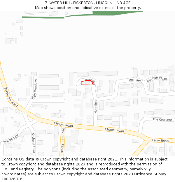 7, WATER HILL, FISKERTON, LINCOLN, LN3 4GE: Location map and indicative extent of plot