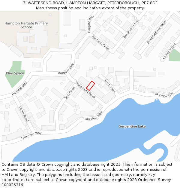 7, WATERSEND ROAD, HAMPTON HARGATE, PETERBOROUGH, PE7 8DF: Location map and indicative extent of plot