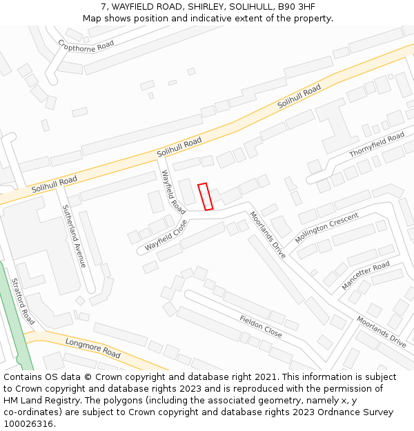 7, WAYFIELD ROAD, SHIRLEY, SOLIHULL, B90 3HF: Location map and indicative extent of plot