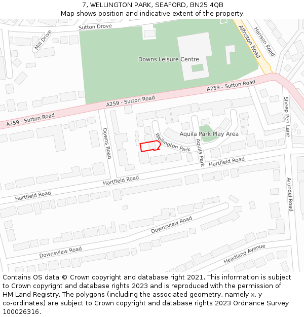 7, WELLINGTON PARK, SEAFORD, BN25 4QB: Location map and indicative extent of plot