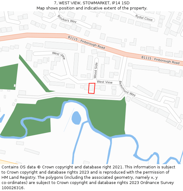 7, WEST VIEW, STOWMARKET, IP14 1SD: Location map and indicative extent of plot