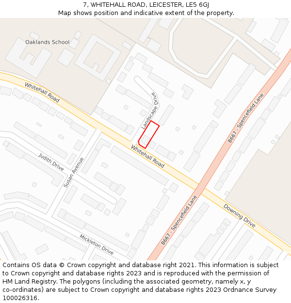 7, WHITEHALL ROAD, LEICESTER, LE5 6GJ: Location map and indicative extent of plot