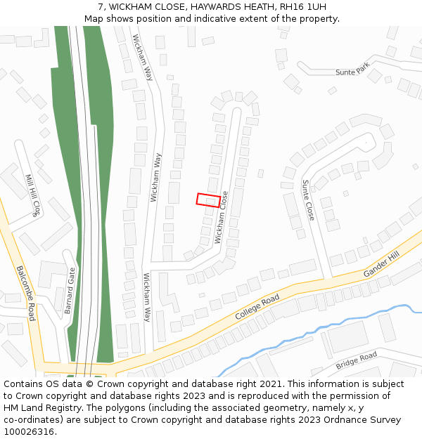 7, WICKHAM CLOSE, HAYWARDS HEATH, RH16 1UH: Location map and indicative extent of plot