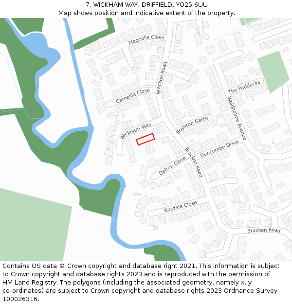 7, WICKHAM WAY, DRIFFIELD, YO25 6UU: Location map and indicative extent of plot