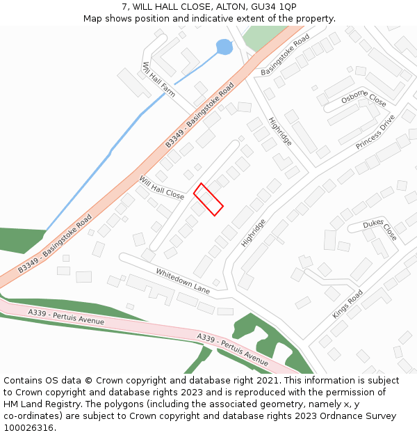 7, WILL HALL CLOSE, ALTON, GU34 1QP: Location map and indicative extent of plot