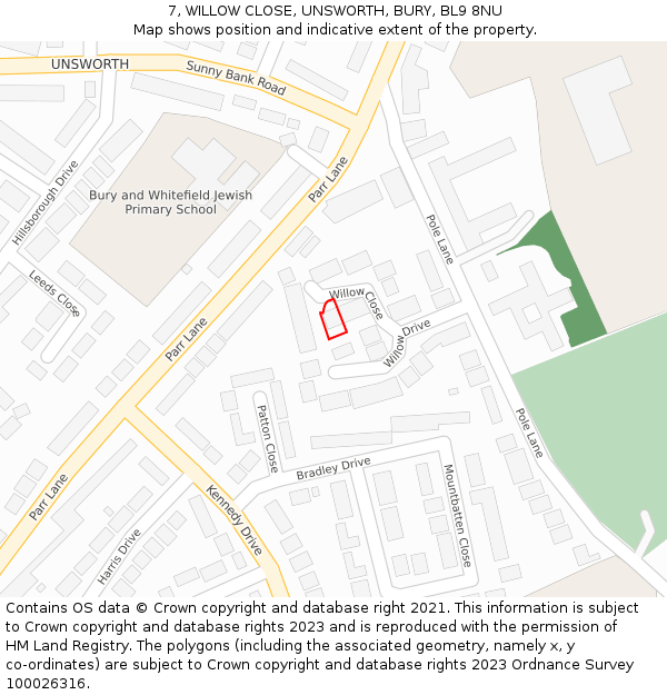 7, WILLOW CLOSE, UNSWORTH, BURY, BL9 8NU: Location map and indicative extent of plot