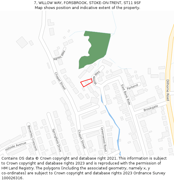 7, WILLOW WAY, FORSBROOK, STOKE-ON-TRENT, ST11 9SF: Location map and indicative extent of plot