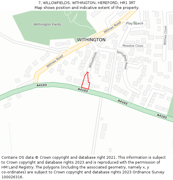 7, WILLOWFIELDS, WITHINGTON, HEREFORD, HR1 3RT: Location map and indicative extent of plot