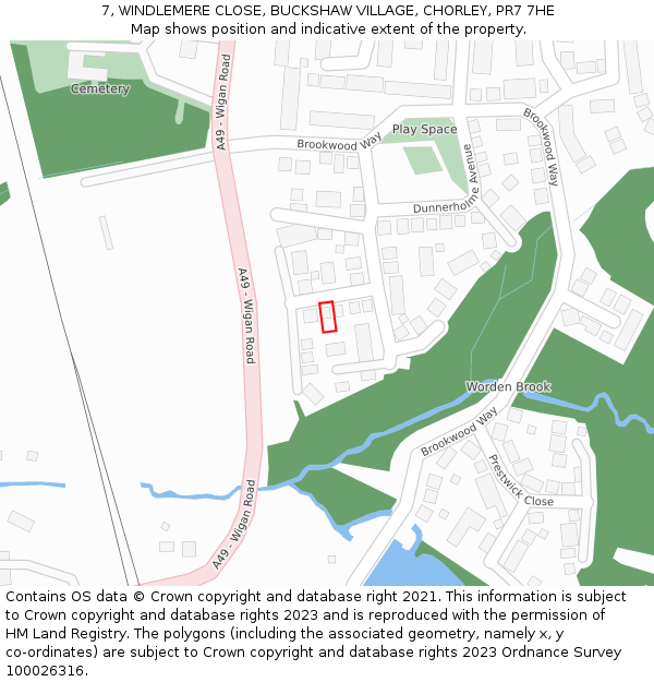 7, WINDLEMERE CLOSE, BUCKSHAW VILLAGE, CHORLEY, PR7 7HE: Location map and indicative extent of plot