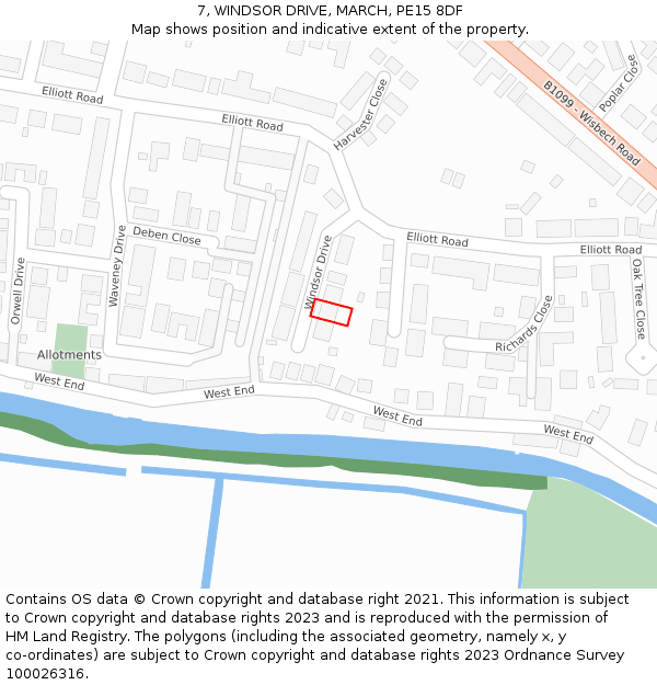 7, WINDSOR DRIVE, MARCH, PE15 8DF: Location map and indicative extent of plot