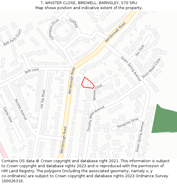 7, WINSTER CLOSE, BIRDWELL, BARNSLEY, S70 5RU: Location map and indicative extent of plot