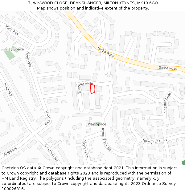 7, WINWOOD CLOSE, DEANSHANGER, MILTON KEYNES, MK19 6GQ: Location map and indicative extent of plot