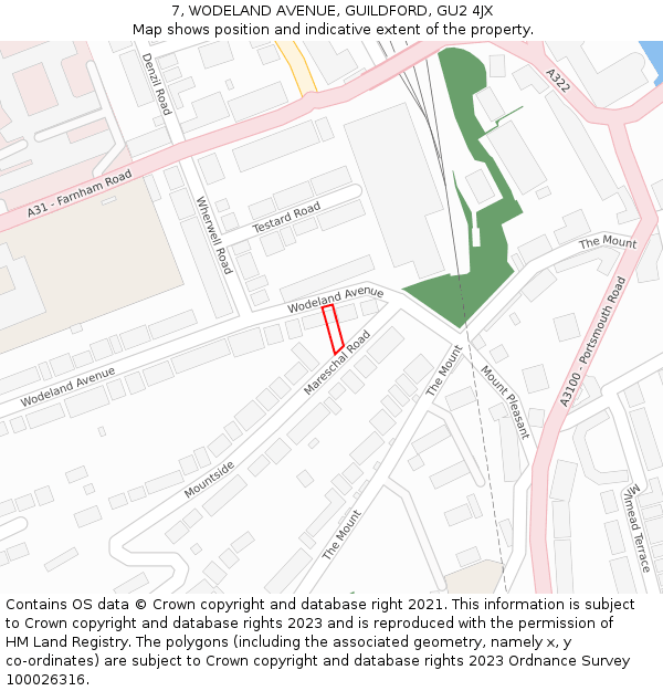 7, WODELAND AVENUE, GUILDFORD, GU2 4JX: Location map and indicative extent of plot