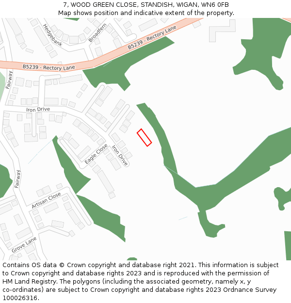 7, WOOD GREEN CLOSE, STANDISH, WIGAN, WN6 0FB: Location map and indicative extent of plot