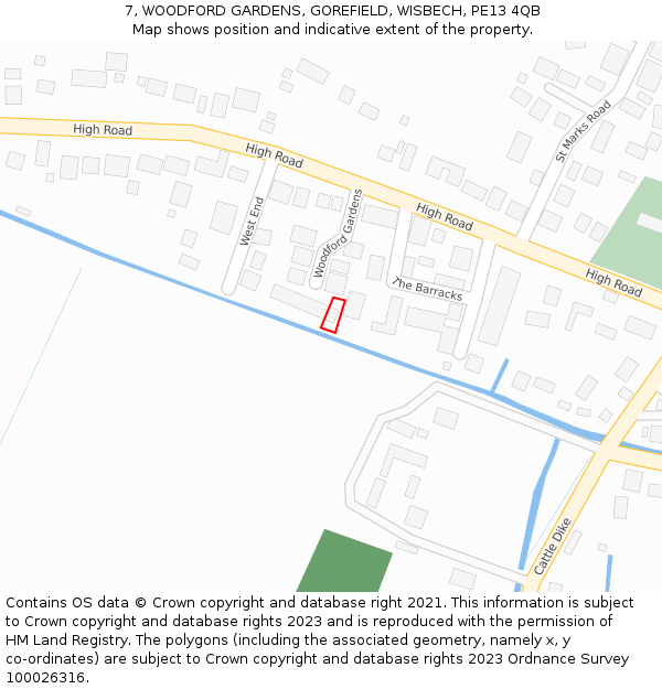 7, WOODFORD GARDENS, GOREFIELD, WISBECH, PE13 4QB: Location map and indicative extent of plot