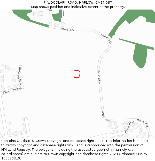 7, WOODLARK ROAD, HARLOW, CM17 0ST: Location map and indicative extent of plot