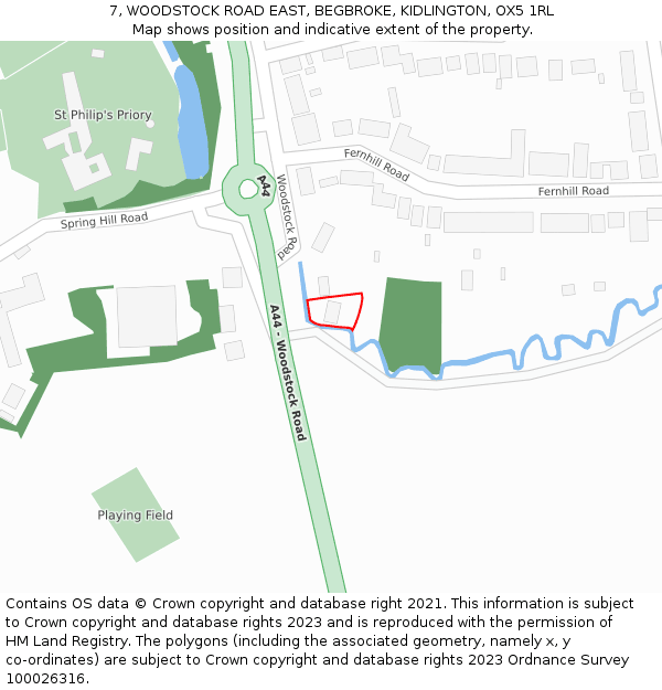 7, WOODSTOCK ROAD EAST, BEGBROKE, KIDLINGTON, OX5 1RL: Location map and indicative extent of plot