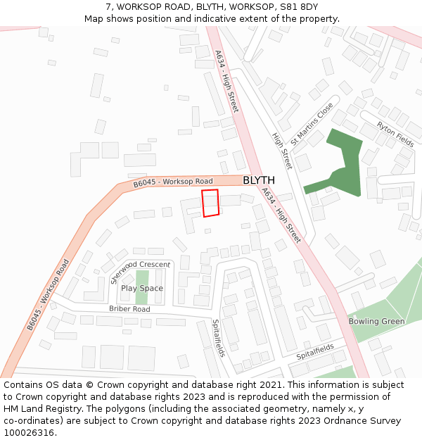 7, WORKSOP ROAD, BLYTH, WORKSOP, S81 8DY: Location map and indicative extent of plot